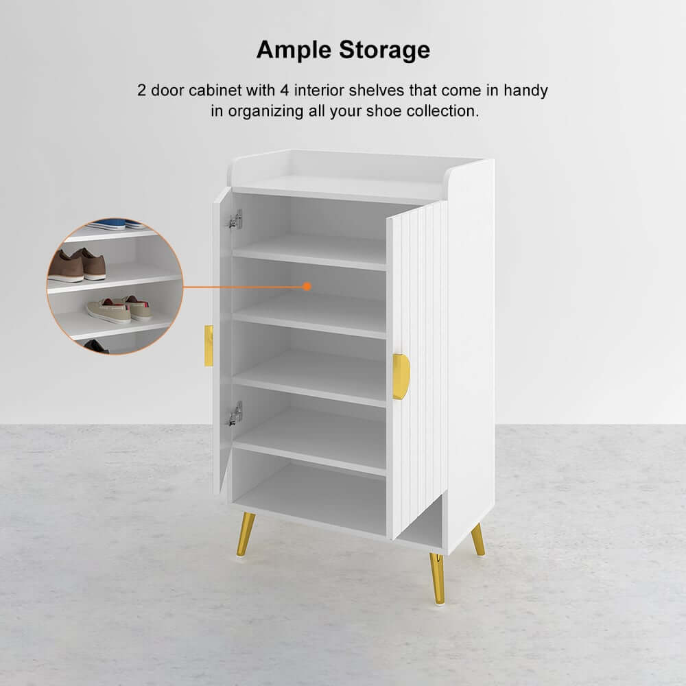 Modern Gray and White Shoe Cabinet with Metal Legs and Shelves