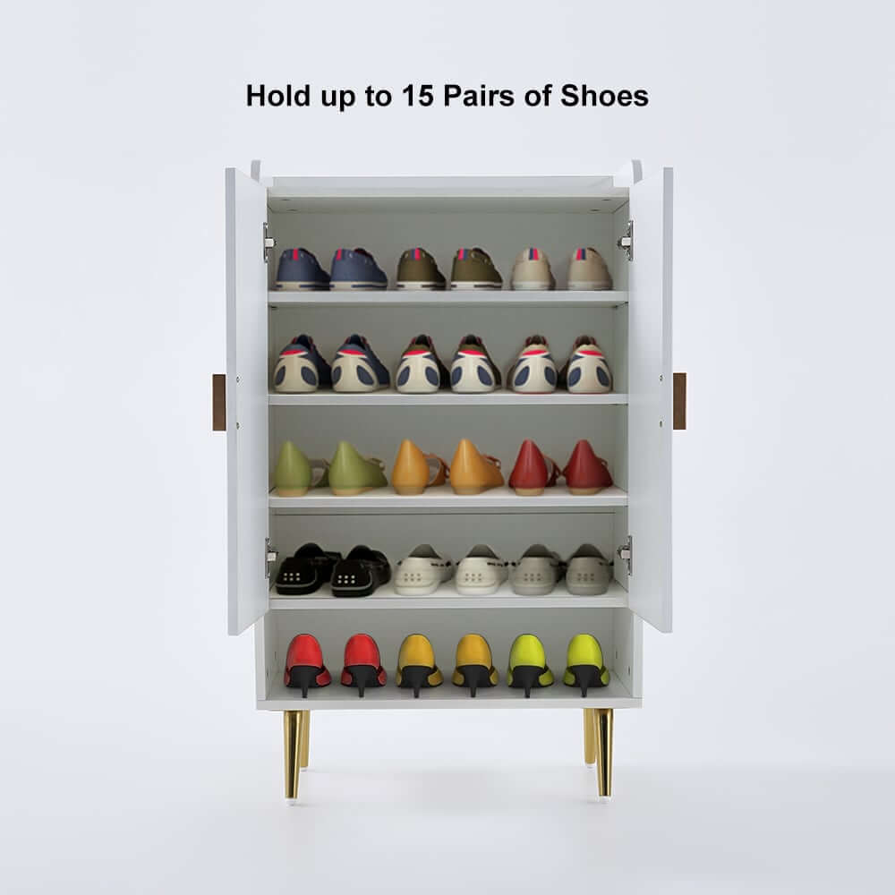 Modern Gray and White Shoe Cabinet with Metal Legs and Shelves