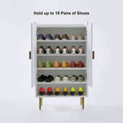 Modern Gray and White Shoe Cabinet with Metal Legs and Shelves