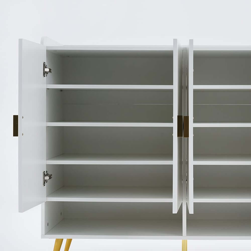 Modern Gray and White Shoe Cabinet with Metal Legs and Shelves