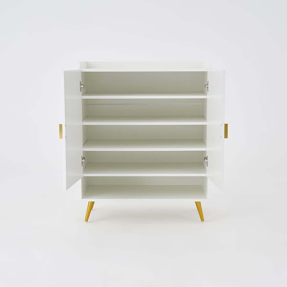 Modern Gray and White Shoe Cabinet with Metal Legs and Shelves