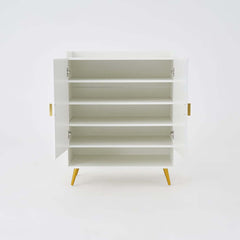 Modern Gray and White Shoe Cabinet with Metal Legs and Shelves