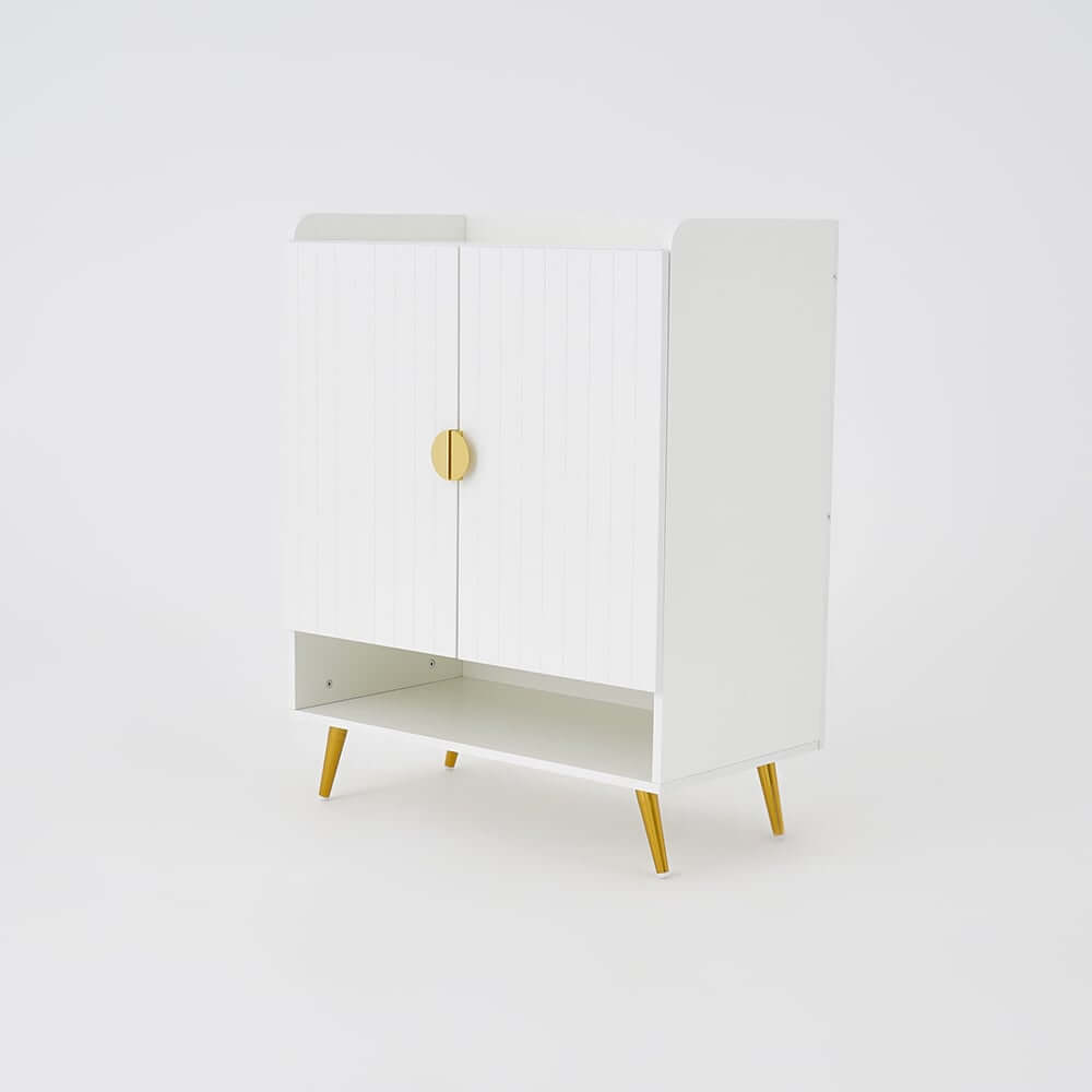 Modern Gray and White Shoe Cabinet with Metal Legs and Shelves