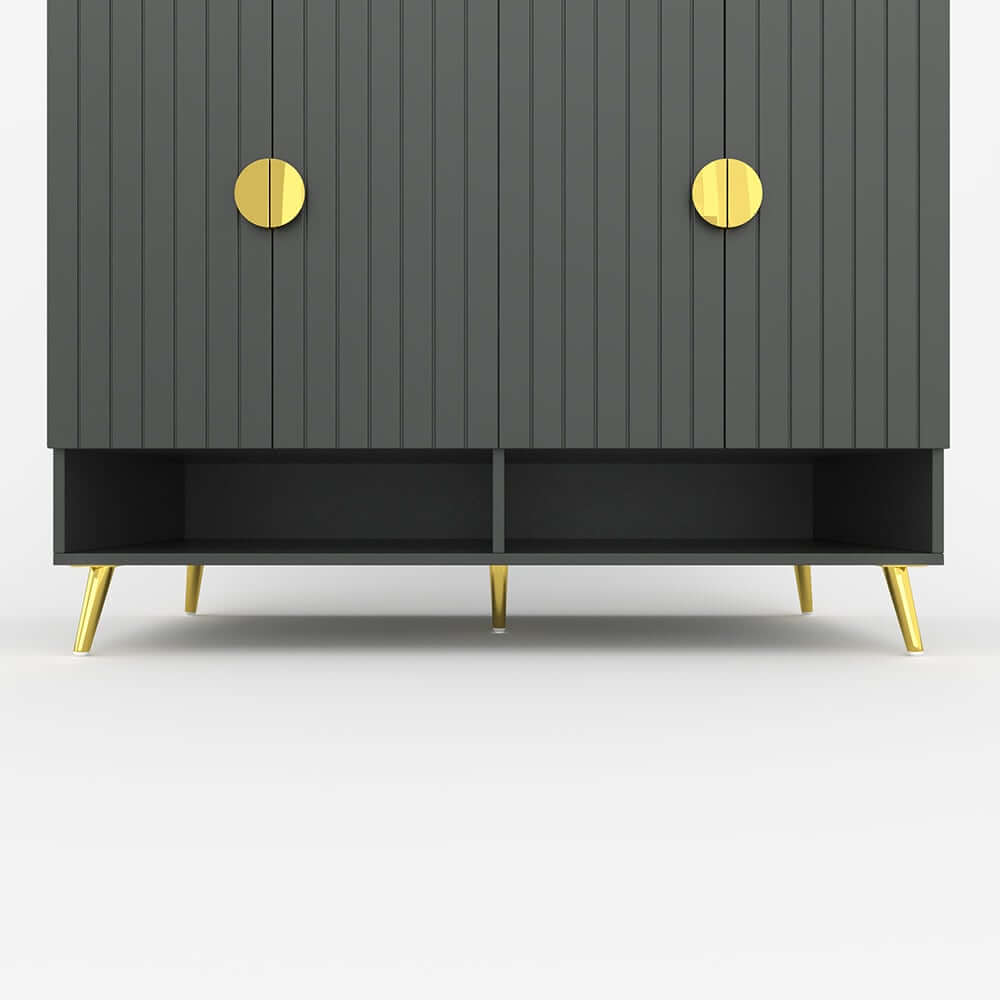 Modern Gray and White Shoe Cabinet with Metal Legs and Shelves