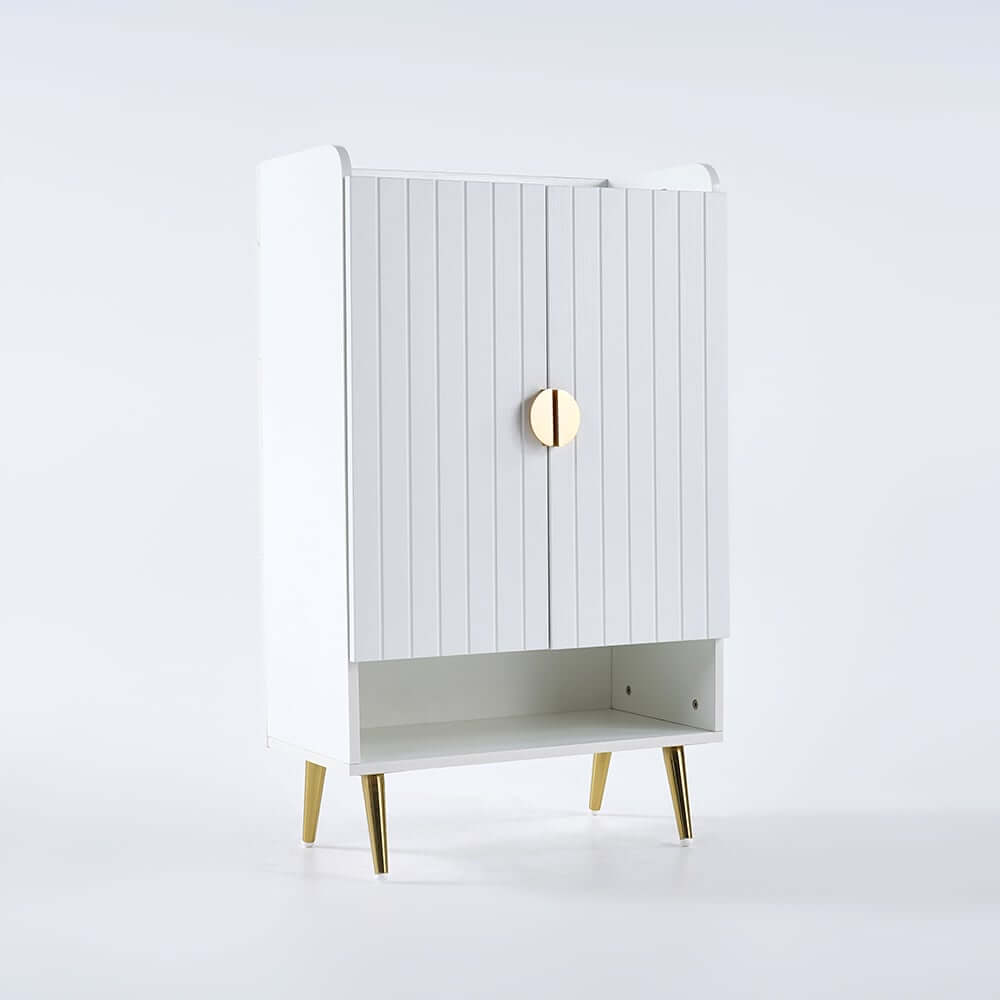 Modern Gray and White Shoe Cabinet with Metal Legs and Shelves