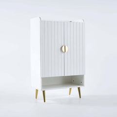 Modern Gray and White Shoe Cabinet with Metal Legs and Shelves