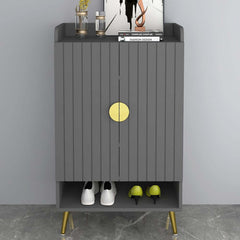 Modern Gray and White Shoe Cabinet with Metal Legs and Shelves