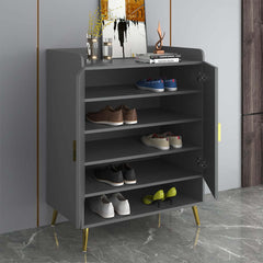 Modern Gray and White Shoe Cabinet with Metal Legs and Shelves