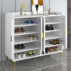 Modern Gray and White Shoe Cabinet with Metal Legs and Shelves