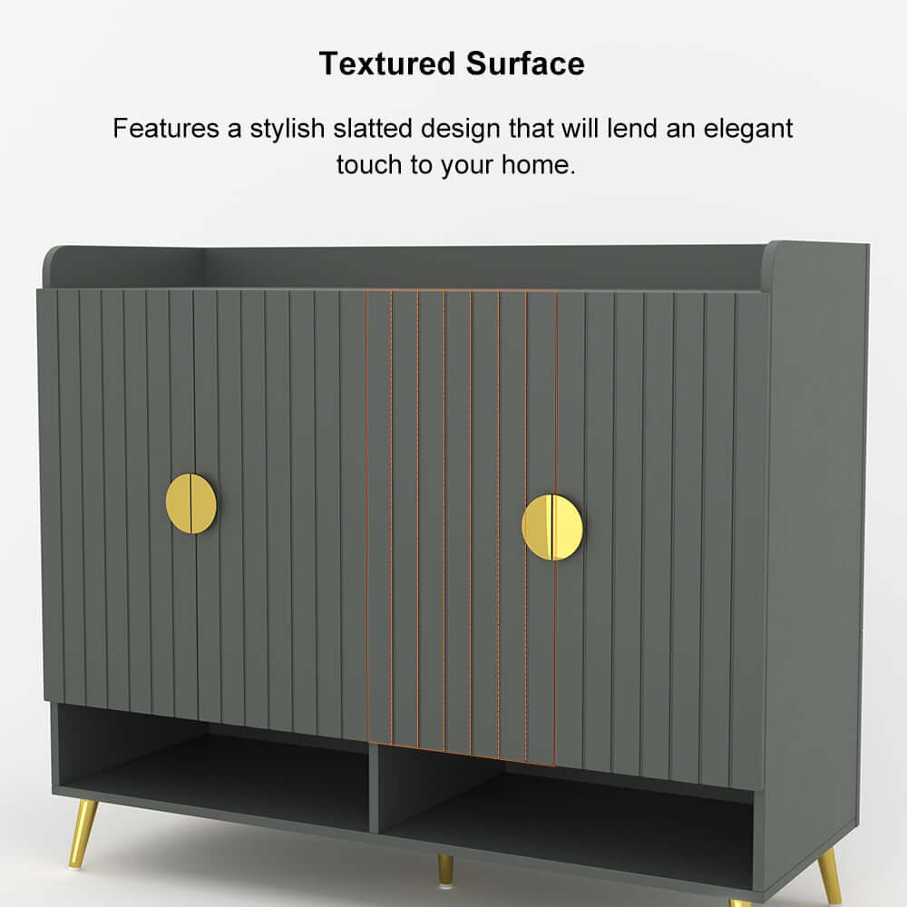 Modern Gray and White Shoe Cabinet with Metal Legs and Shelves