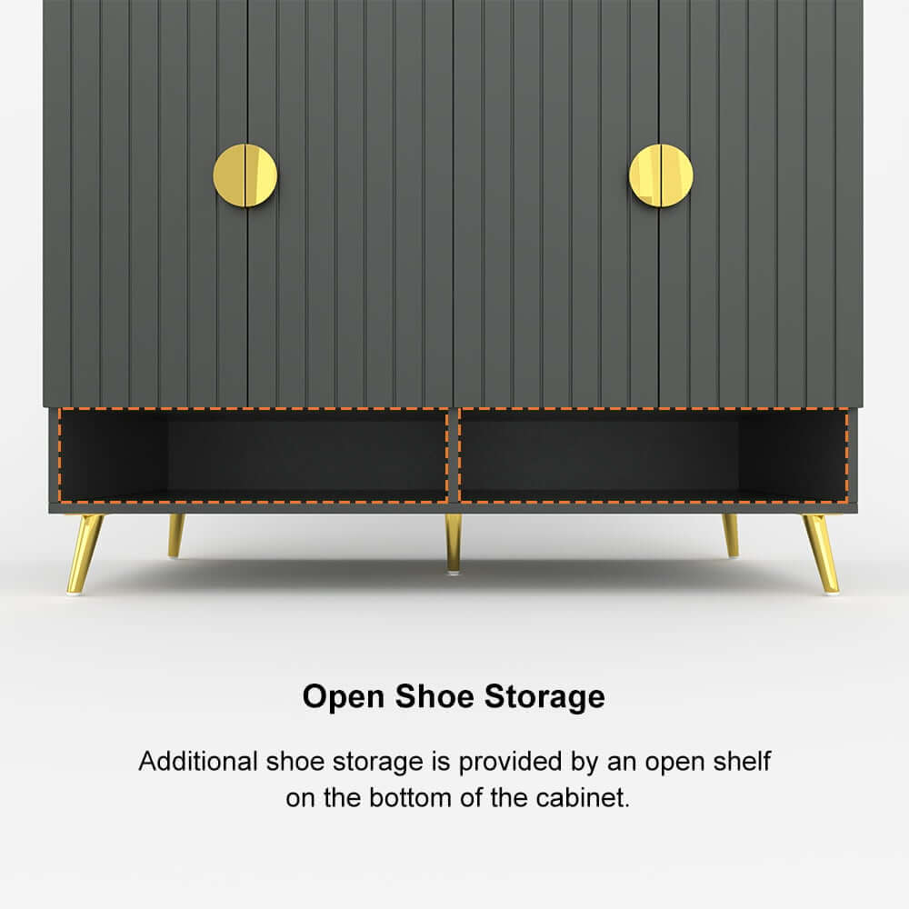 Modern Gray and White Shoe Cabinet with Metal Legs and Shelves
