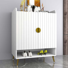 Modern Gray and White Shoe Cabinet with Metal Legs and Shelves