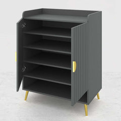 Modern Gray and White Shoe Cabinet with Metal Legs and Shelves