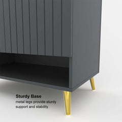 Modern Gray and White Shoe Cabinet with Metal Legs and Shelves