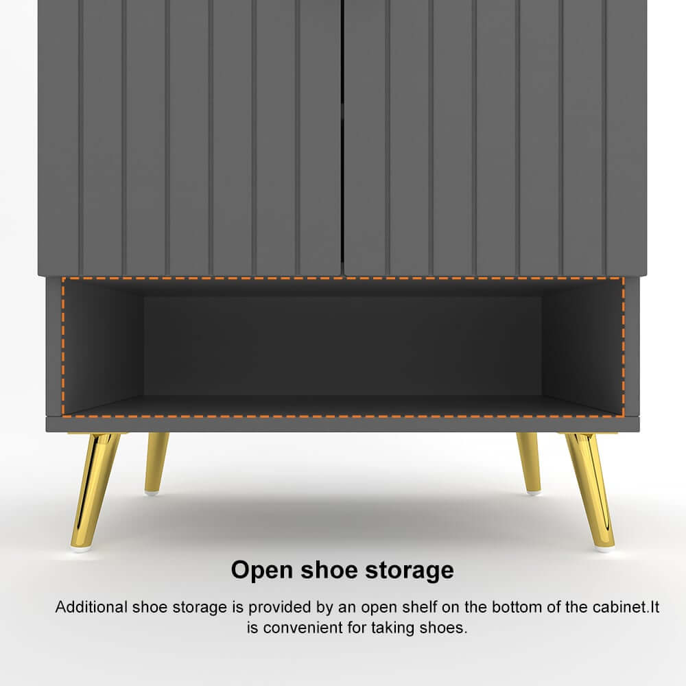 Modern Gray and White Shoe Cabinet with Metal Legs and Shelves
