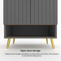 Modern Gray and White Shoe Cabinet with Metal Legs and Shelves