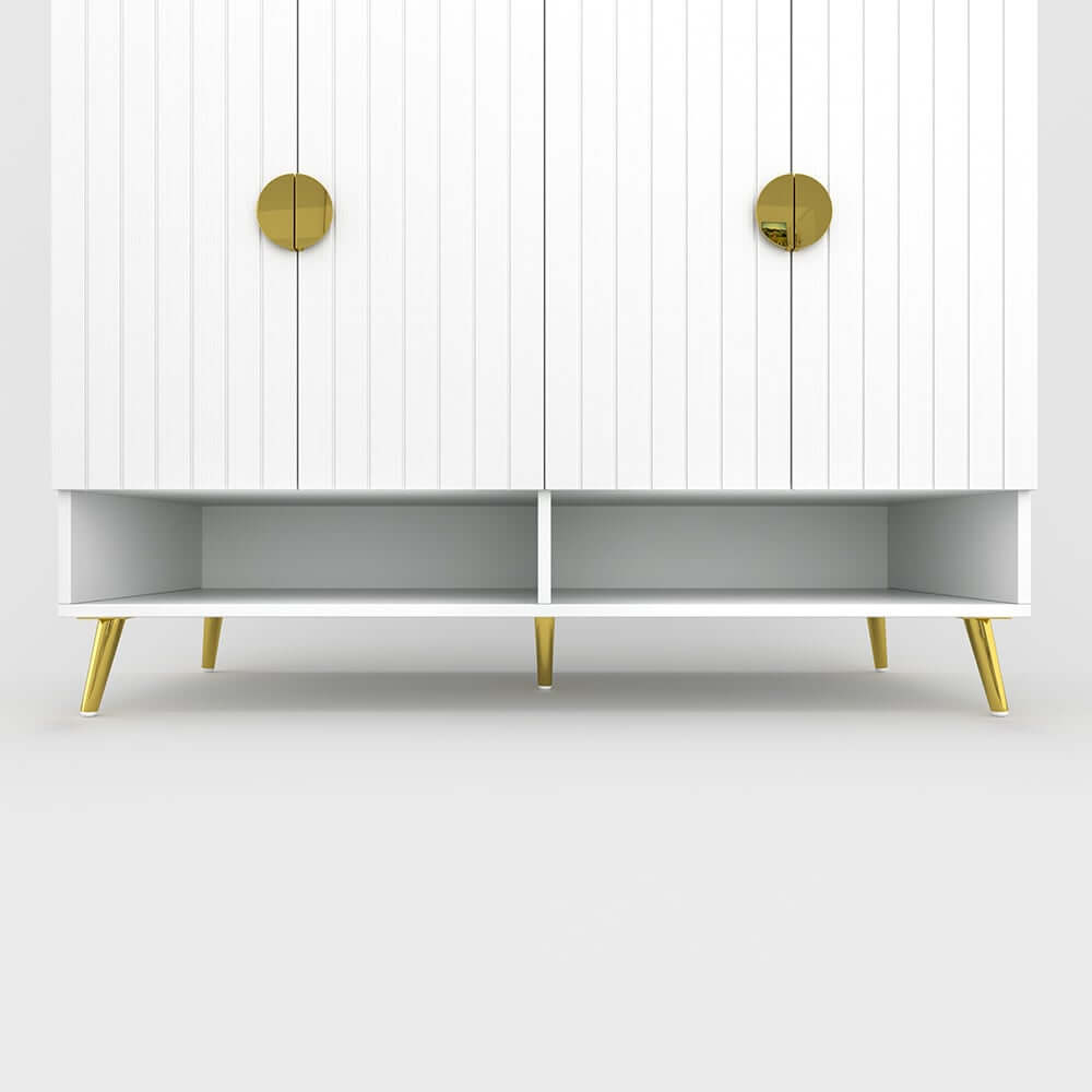 Modern Gray and White Shoe Cabinet with Metal Legs and Shelves