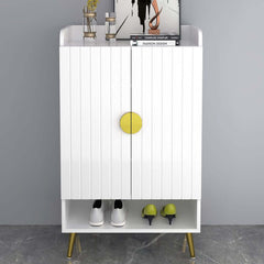 Modern Gray and White Shoe Cabinet with Metal Legs and Shelves
