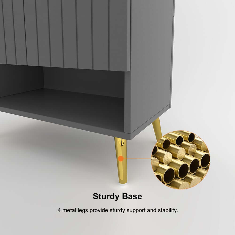 Modern Gray and White Shoe Cabinet with Metal Legs and Shelves