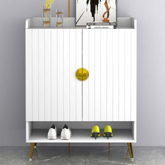 Modern Gray and White Shoe Cabinet with Metal Legs and Shelves