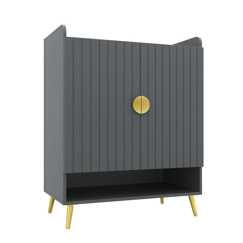 Modern Gray and White Shoe Cabinet with Metal Legs and Shelves