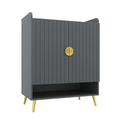 Modern Gray and White Shoe Cabinet with Metal Legs and Shelves