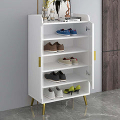 Modern Gray and White Shoe Cabinet with Metal Legs and Shelves