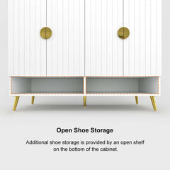 Modern Gray and White Shoe Cabinet with Metal Legs and Shelves