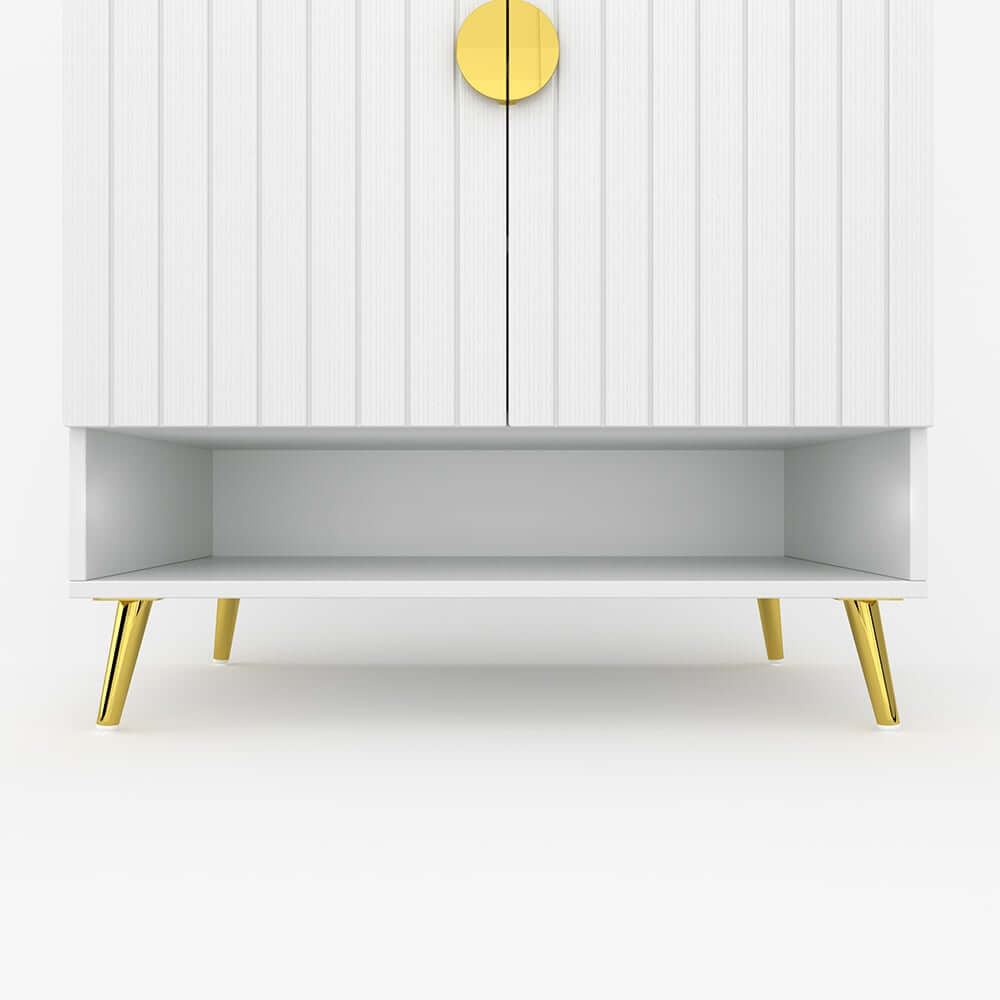 Modern Gray and White Shoe Cabinet with Metal Legs and Shelves