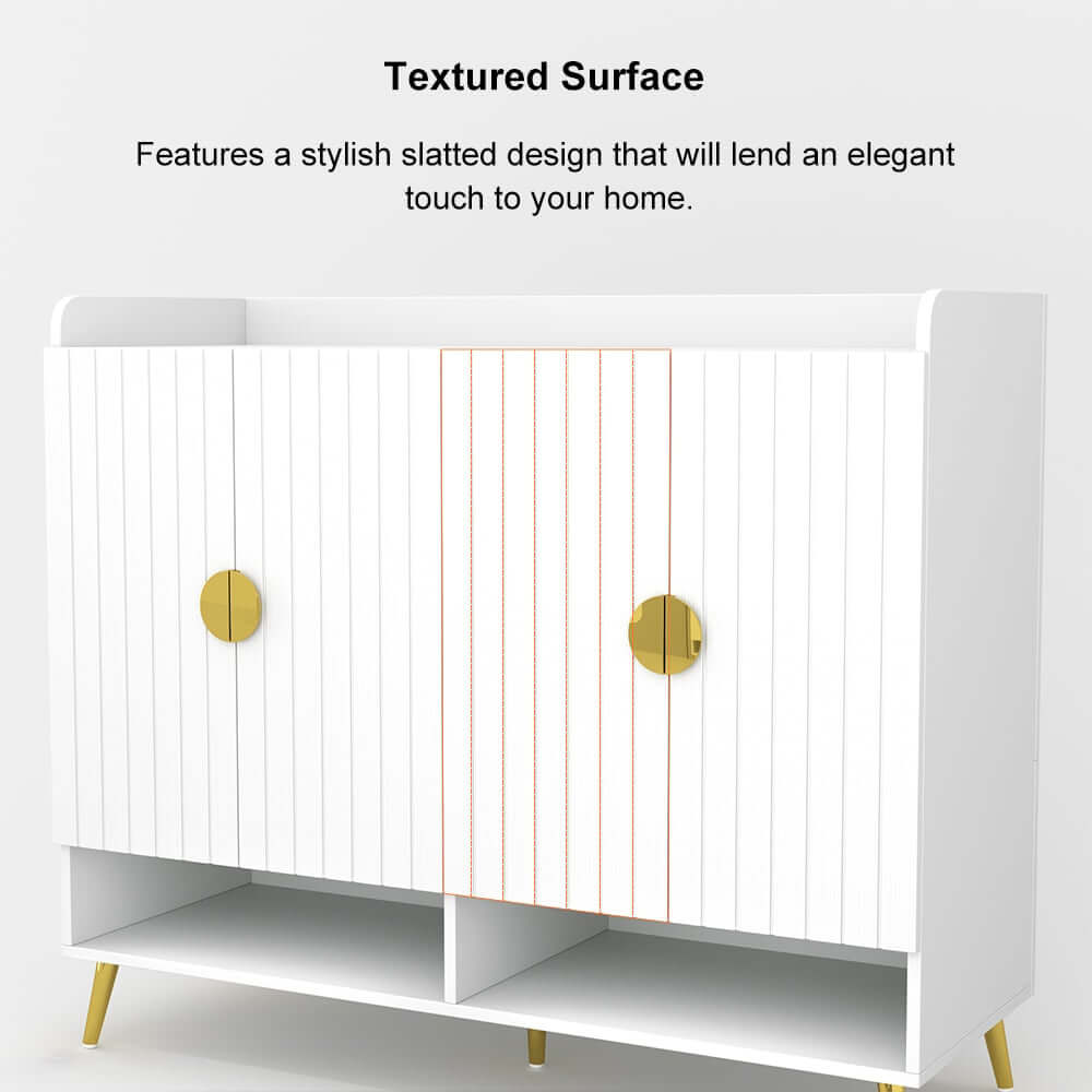 Modern Gray and White Shoe Cabinet with Metal Legs and Shelves