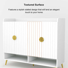 Modern Gray and White Shoe Cabinet with Metal Legs and Shelves