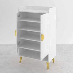Modern Gray and White Shoe Cabinet with Metal Legs and Shelves