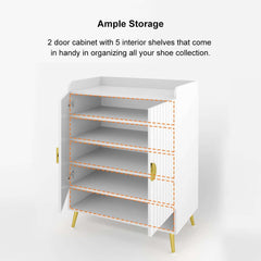 Modern Gray and White Shoe Cabinet with Metal Legs and Shelves