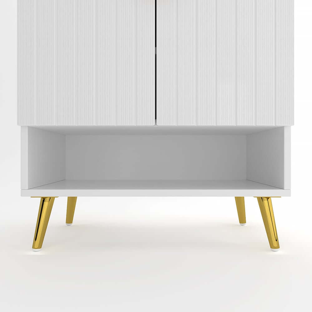 Modern Gray and White Shoe Cabinet with Metal Legs and Shelves