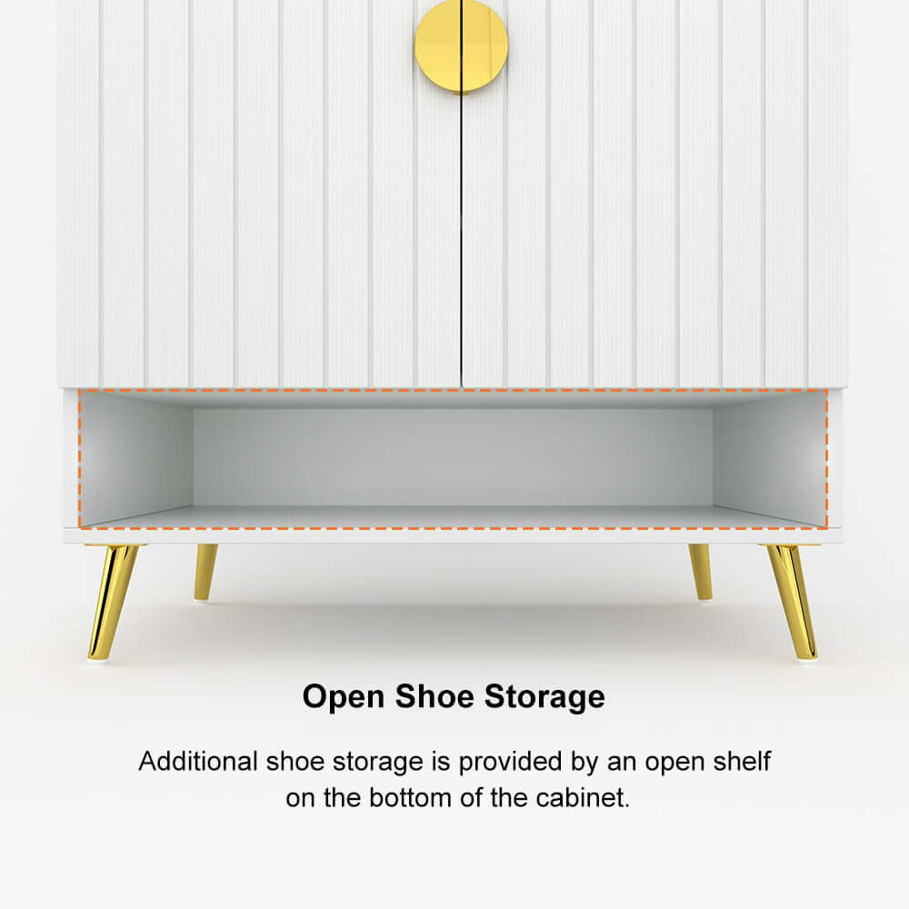 Modern Gray and White Shoe Cabinet with Metal Legs and Shelves