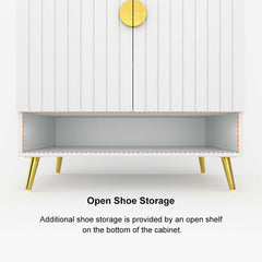 Modern Gray and White Shoe Cabinet with Metal Legs and Shelves