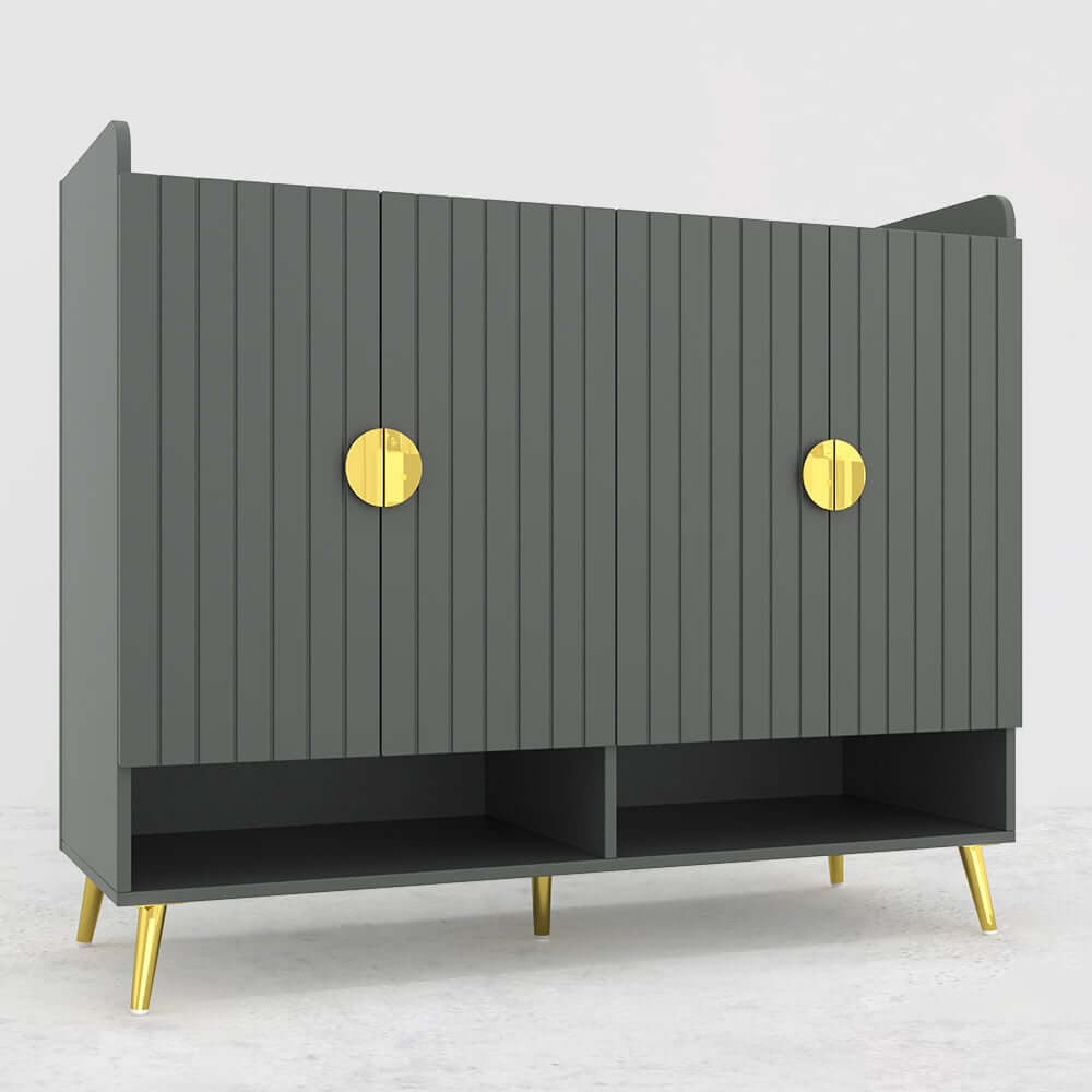 Modern Gray and White Shoe Cabinet with Metal Legs and Shelves
