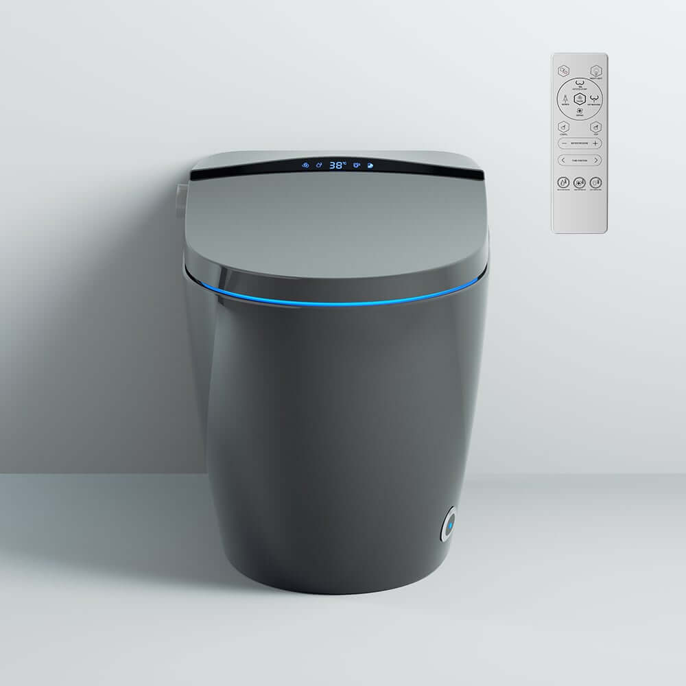 Modern Gray Bidet Toilet with Heated Seat and Automatic Flushing