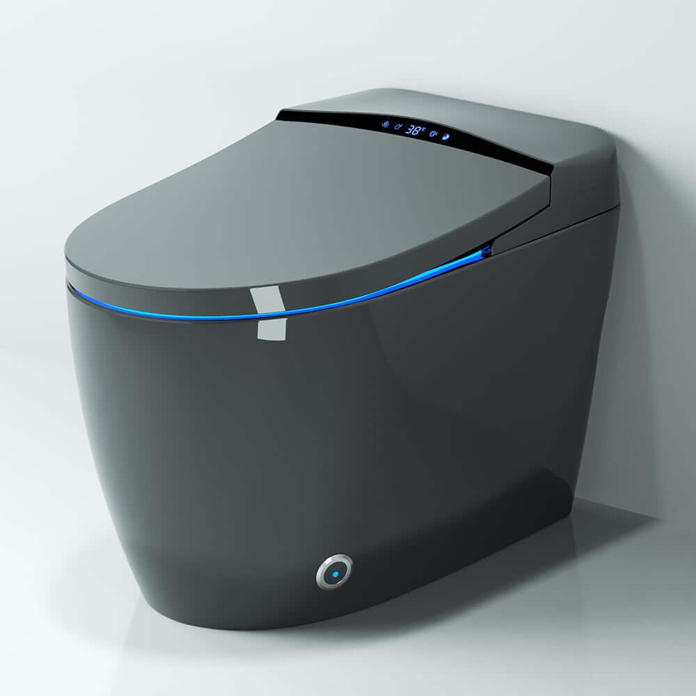 Modern Gray Bidet Toilet with Heated Seat and Automatic Flushing