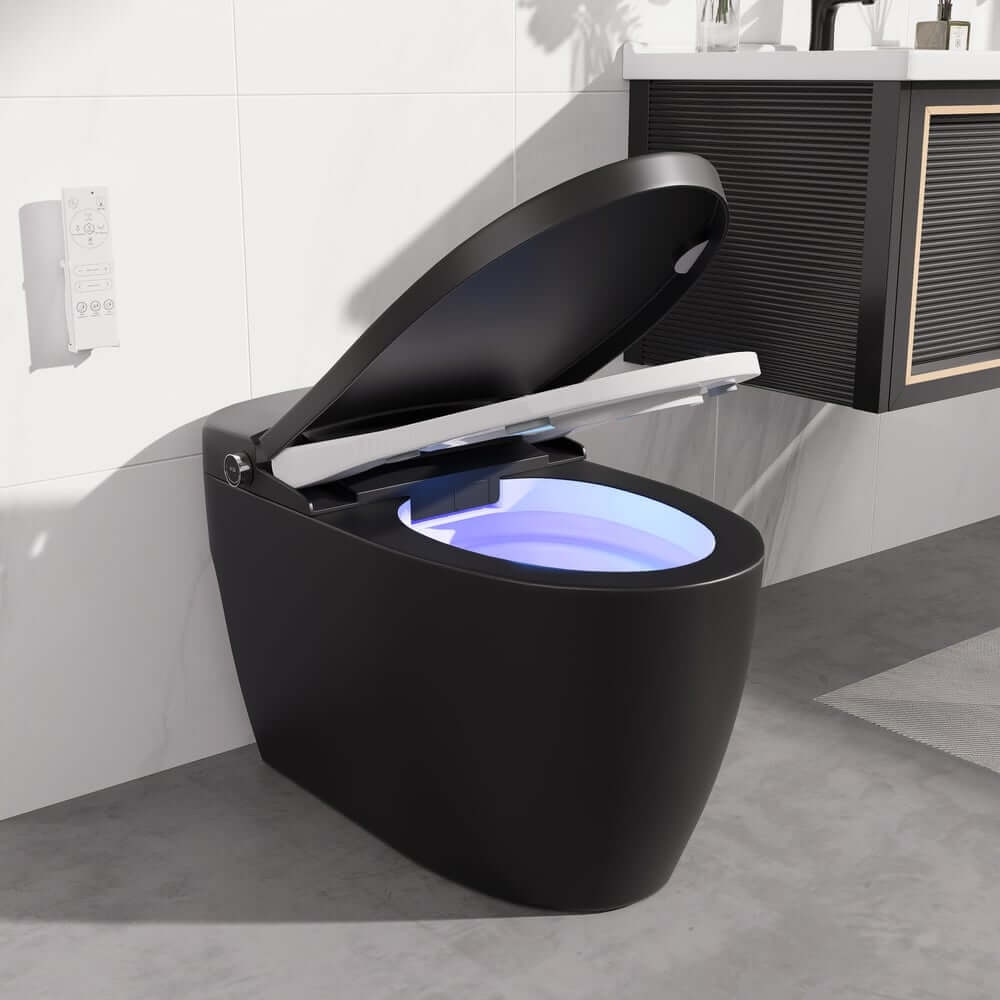 Modern Gray Bidet Toilet with Heated Seat and Automatic Flushing
