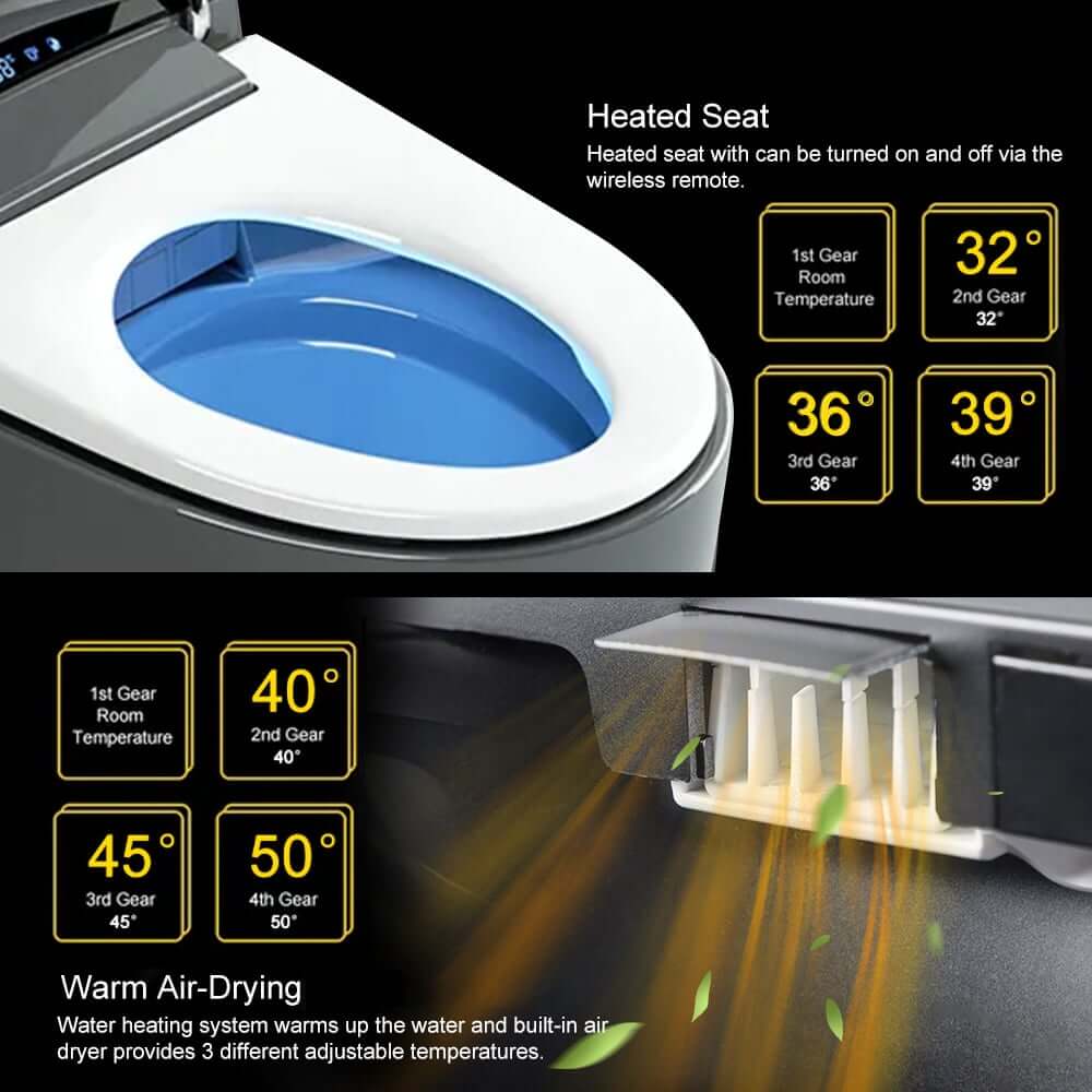 Modern Gray Bidet Toilet with Heated Seat and Automatic Flushing