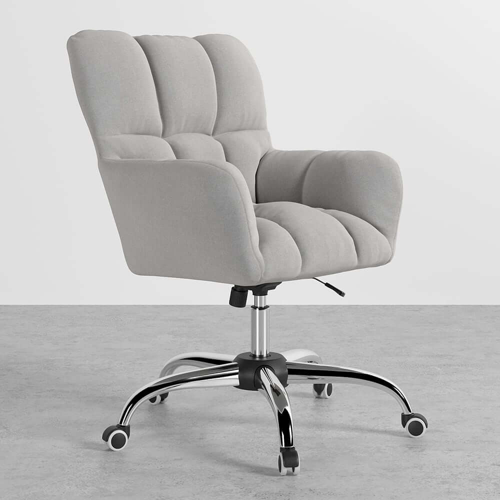 Modern Gray Conference Chair with Linen Upholstery and Chrome Frame