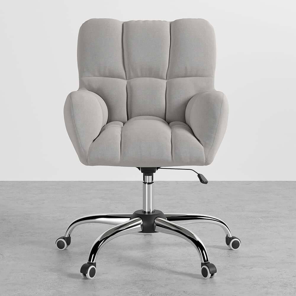 Modern Gray Conference Chair with Linen Upholstery and Chrome Frame