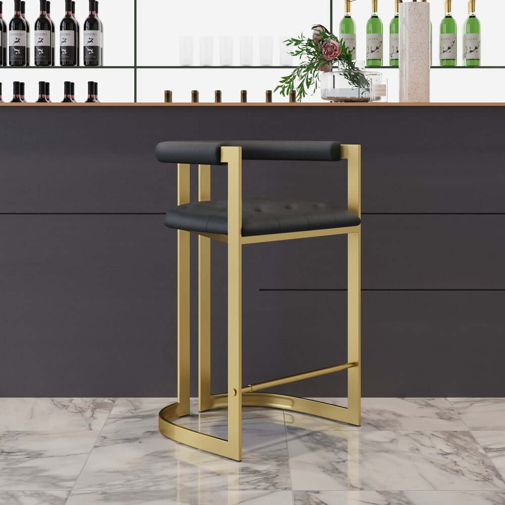Modern Gray Faux Leather Counter Stools With Gold Legs