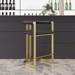 Modern Gray Faux Leather Counter Stools With Gold Legs