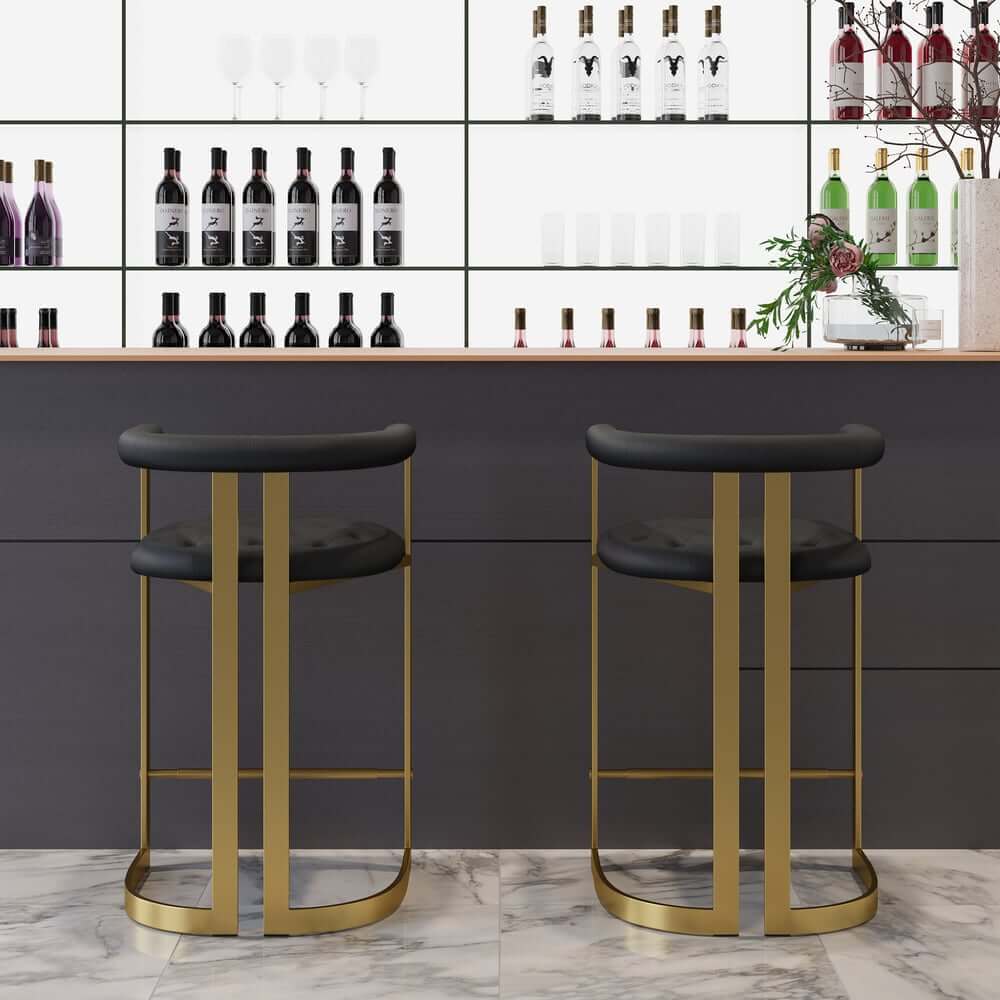 Modern Gray Faux Leather Counter Stools With Gold Legs