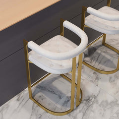 Modern Gray Faux Leather Counter Stools With Gold Legs