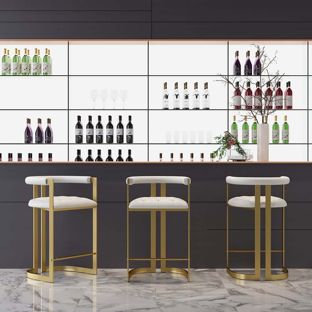 Modern Gray Faux Leather Counter Stools With Gold Legs