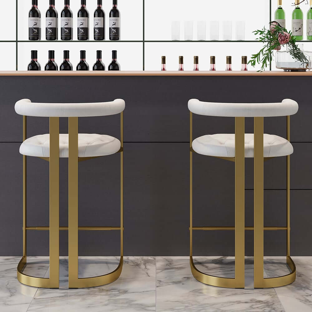 Modern Gray Faux Leather Counter Stools With Gold Legs
