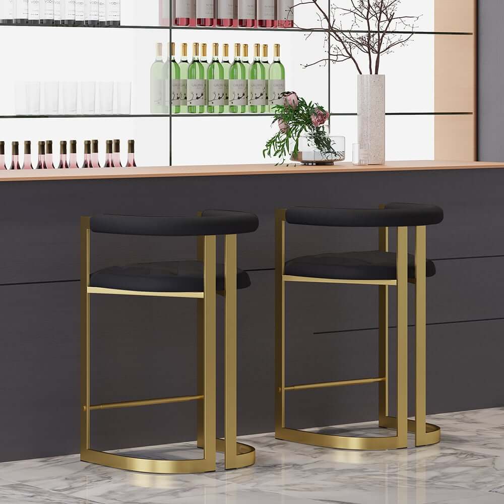 Modern Gray Faux Leather Counter Stools With Gold Legs